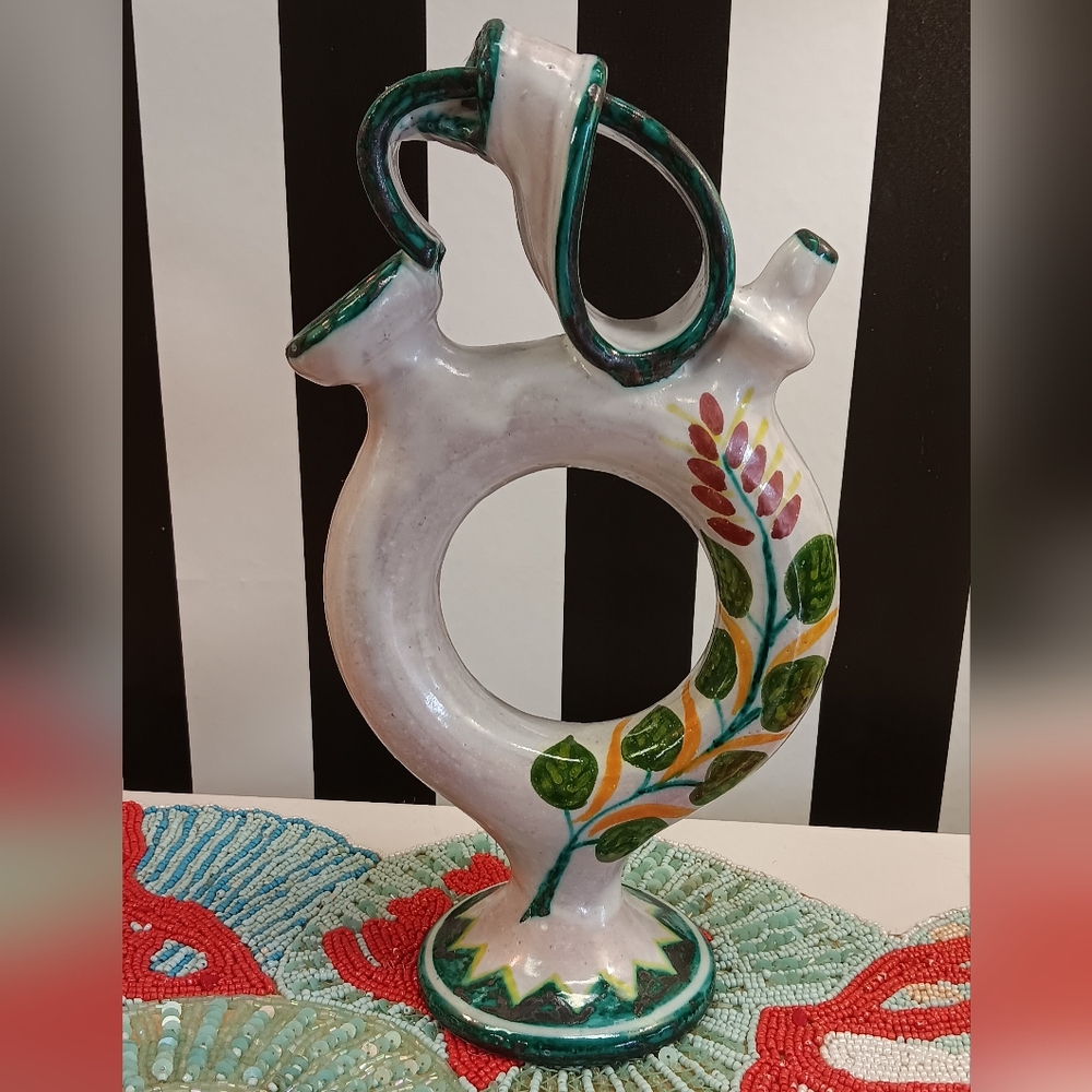 Handcrafted Ceramic Pitcher with Floral Design